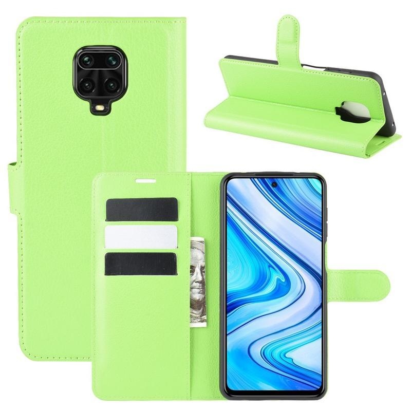 Litchi PU bőr pénztárca tok Xiaomi Redmi Note 9 Pro/Note 9S - zöld