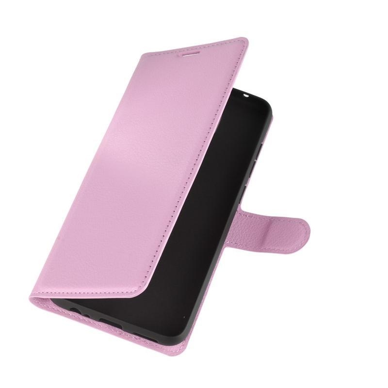 Litchi PU bőr pénztárca tok Xiaomi Redmi Note 9-hez - rózsaszínű