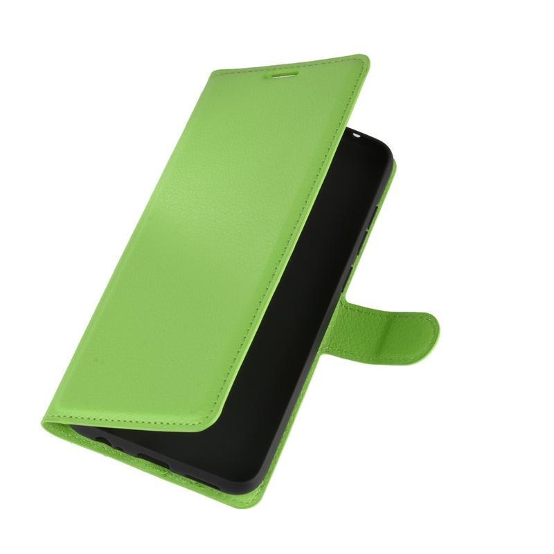 Litchi PU bőr pénztárca tok Xiaomi Redmi Note 9-hez - zöld