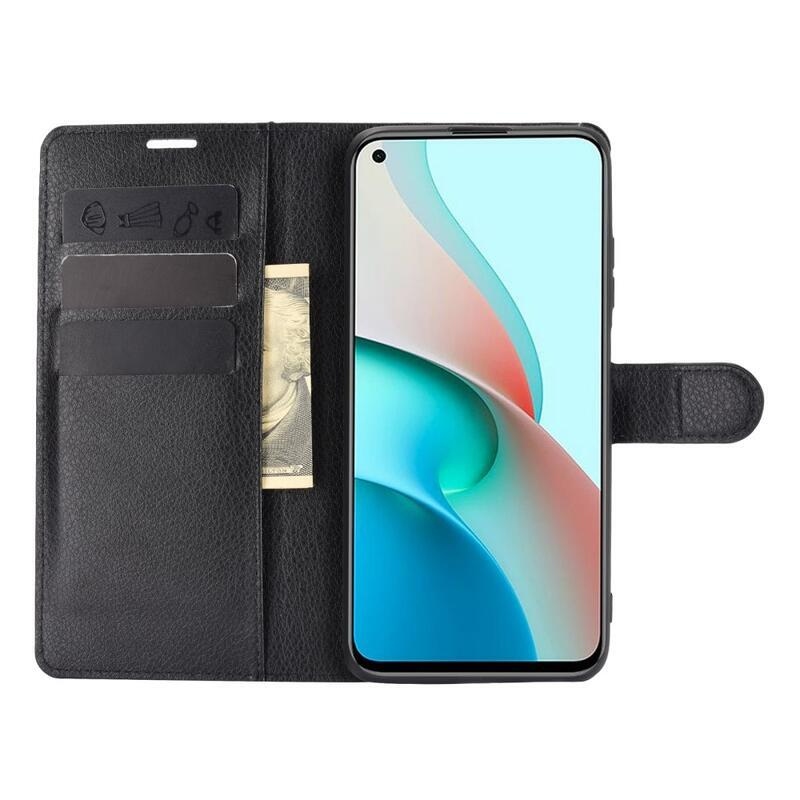 Litchi PU bőr pénztárca tok a Xiaomi Redmi Note 9T 5G számára - fekete