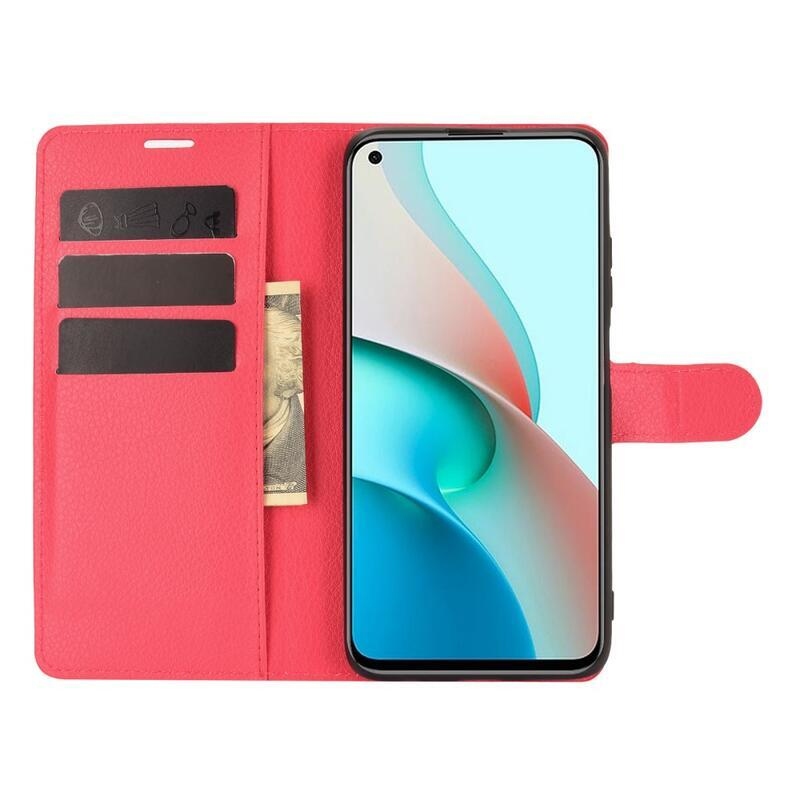 Litchi PU bőr pénztárca tok Xiaomi Redmi Note 9T 5G - piros