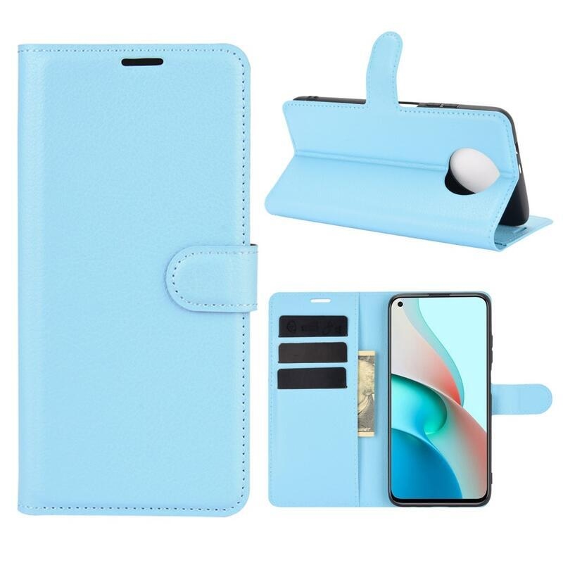 Litchi PU bőr pénztárca tok Xiaomi Redmi Note 9T 5G - kék