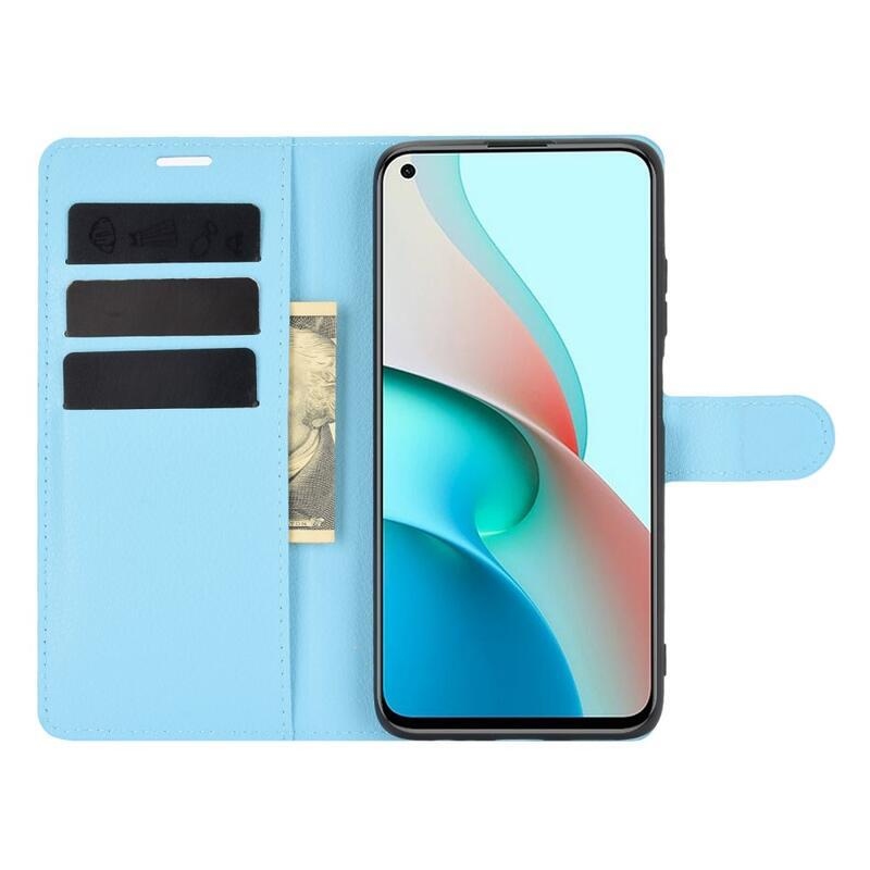 Litchi PU bőr pénztárca tok Xiaomi Redmi Note 9T 5G - kék