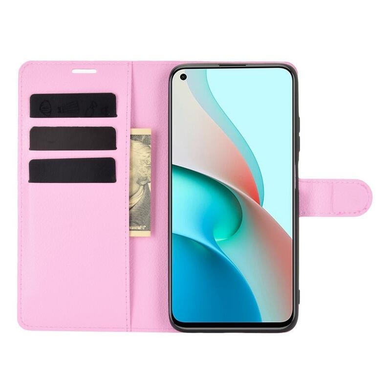 Litchi PU bőr pénztárca tok Xiaomi Redmi Note 9T 5G - rózsaszínű