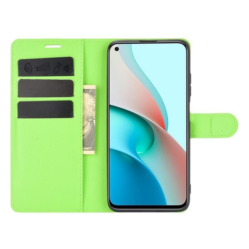 Litchi PU bőr pénztárca tok Xiaomi Redmi Note 9T 5G - zöld