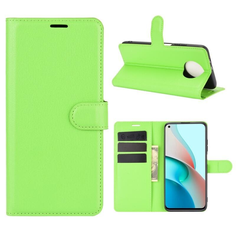 Litchi PU bőr pénztárca tok Xiaomi Redmi Note 9T 5G - zöld