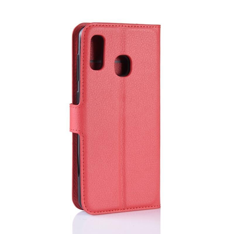 Litchi PU bőr pénztárca tok mobiltelefonhoz Samsung Galaxy A40 - piros