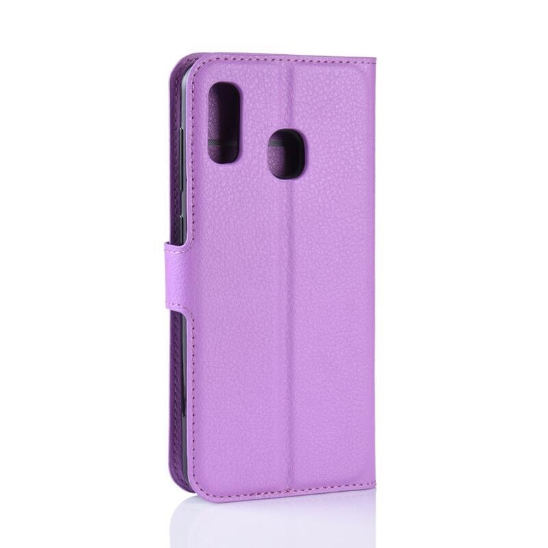 Litchi PU bőr pénztárca tok mobiltelefonhoz Samsung Galaxy A40 - lila