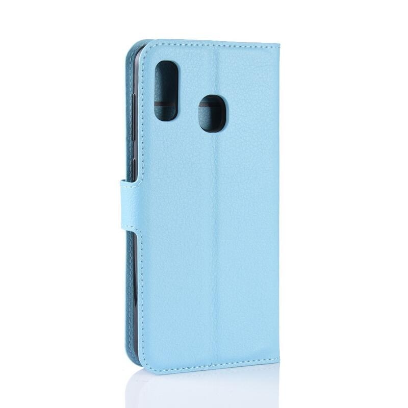 Litchi PU bőr pénztárca tok mobiltelefonhoz Samsung Galaxy A40 - kék
