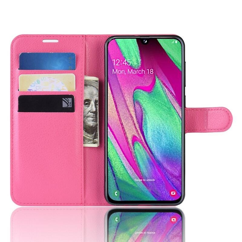 Litchi PU bőr pénztárca tok mobiltelefonhoz Samsung Galaxy A40 - rózsaszínű