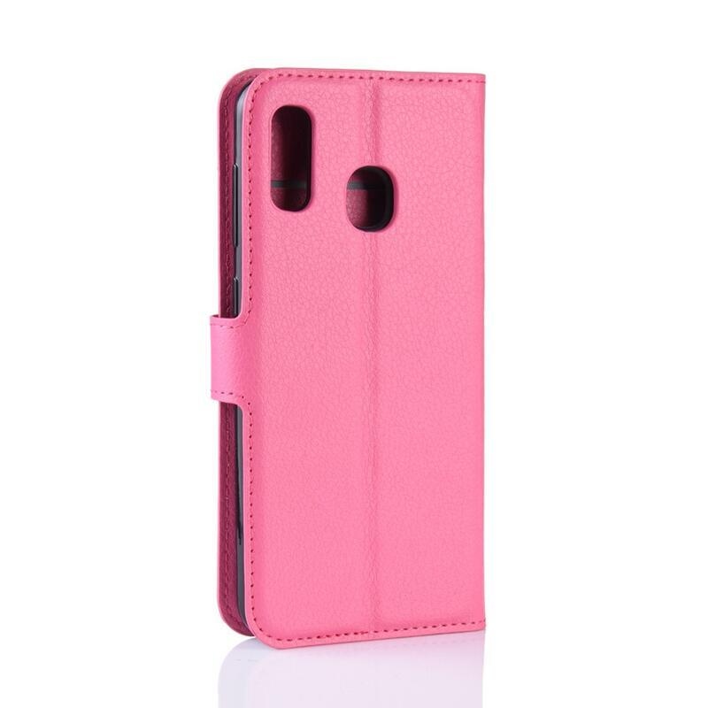 Litchi PU bőr pénztárca tok mobiltelefonhoz Samsung Galaxy A40 - rózsaszínű