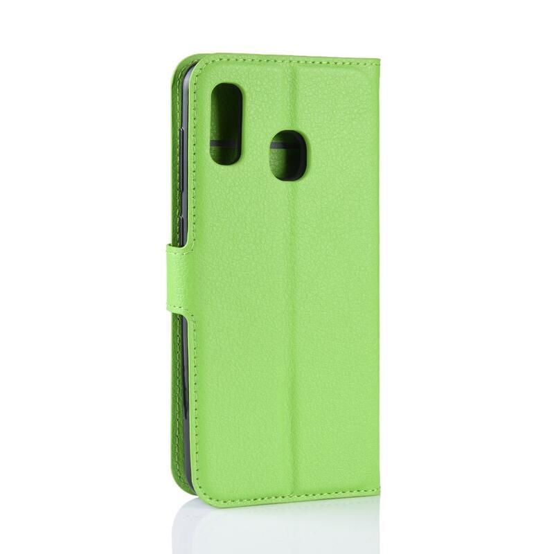 Litchi PU bőr pénztárca tok mobiltelefonhoz Samsung Galaxy A40 - zöld
