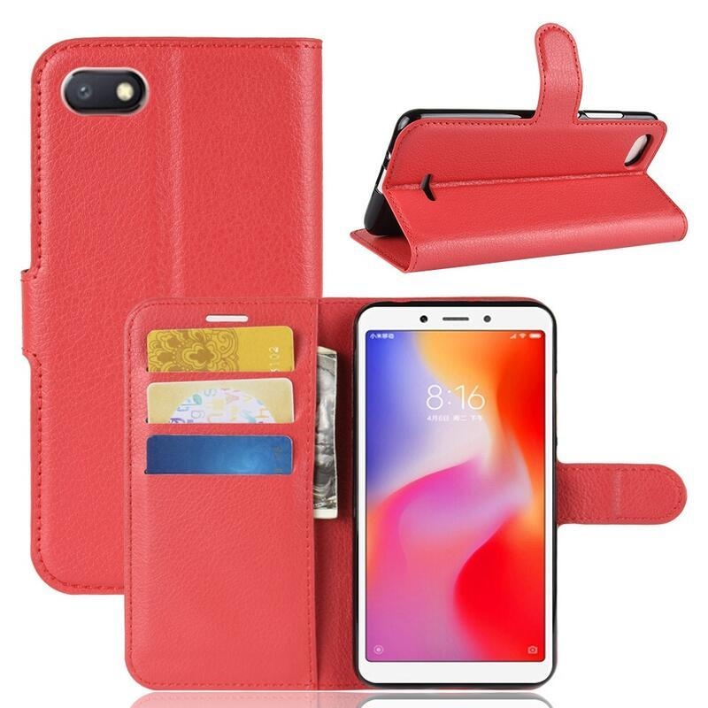 Litchi PU bőr pénztárca tok Xiaomi Redmi 6A - piros