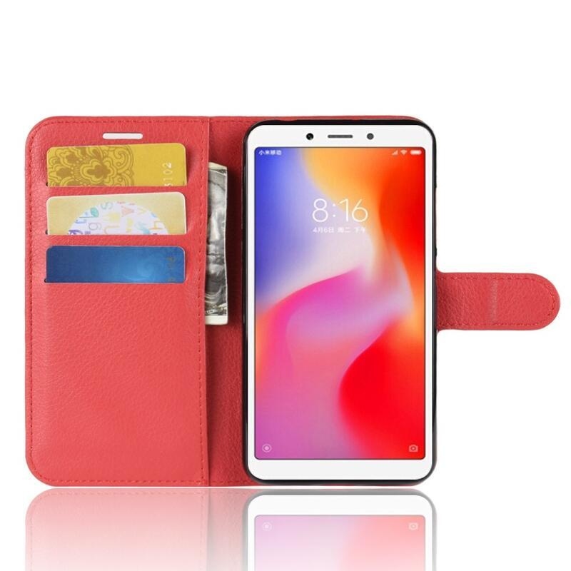 Litchi PU bőr pénztárca tok Xiaomi Redmi 6A - piros