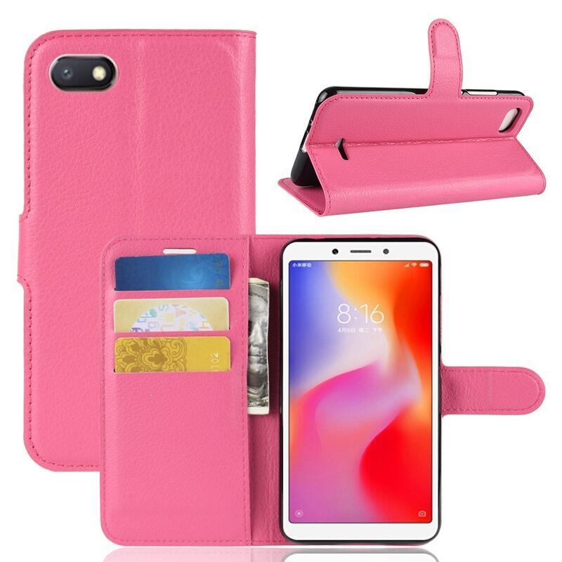 Litchi PU bőr pénztárca tok Xiaomi Redmi 6A - rózsa