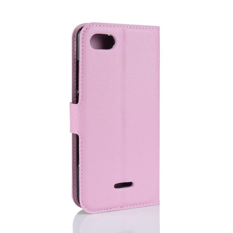 Litchi PU bőr pénztárca tok Xiaomi Redmi 6A - rózsaszínű