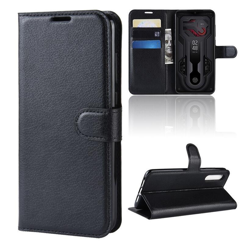 Litchi PU bőr pénztárca tok a Xiaomi Mi 9-hez - fekete