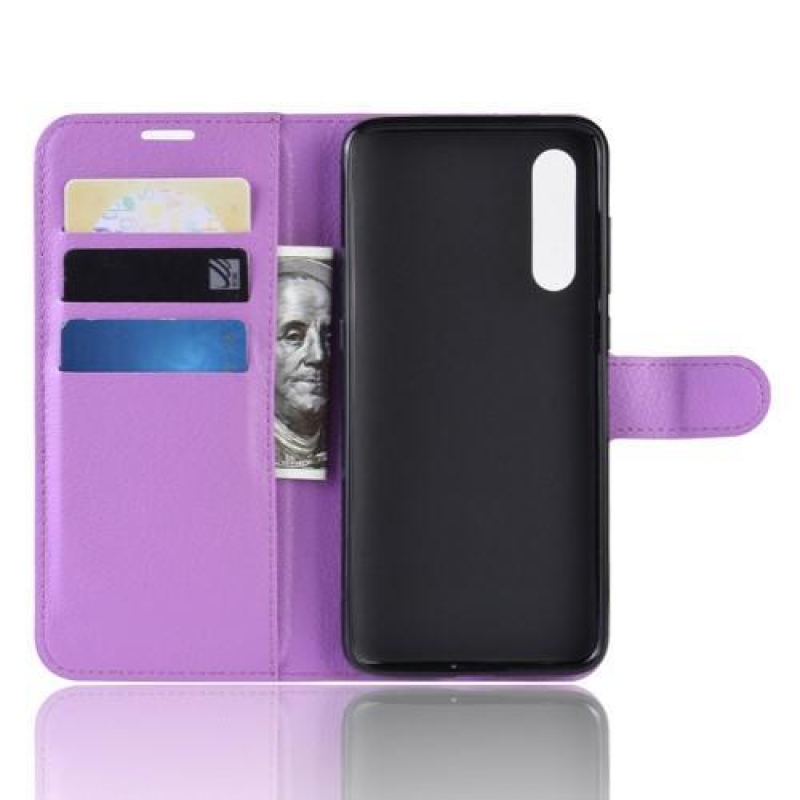 Litchi PU bőr pénztárca tok Xiaomi Mi 9-hez - lila