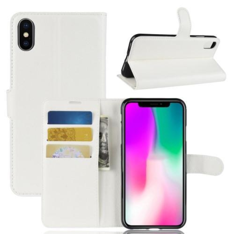 Litchi PU bőr tok iPhone XR készülékhez - fehér