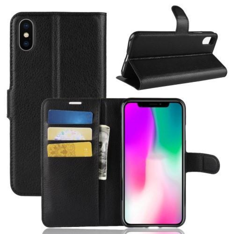 Litchi PU bőr tok iPhone XR készülékhez - fekete