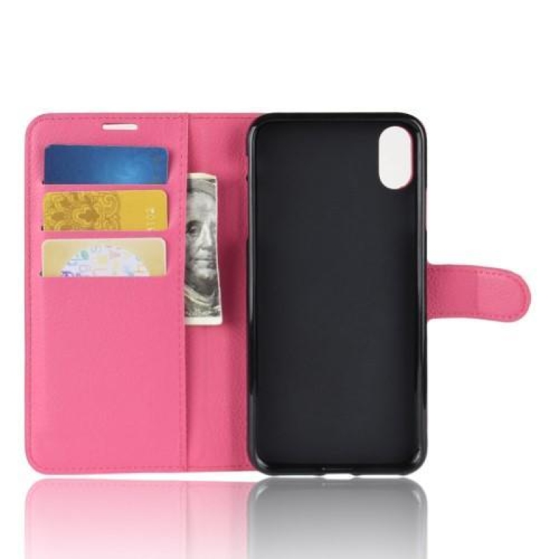 Litchi PU bőr pénztárca tok iPhone XR-hez - rózsaszínű