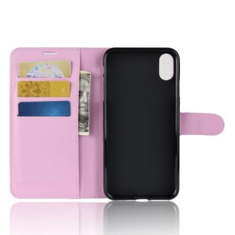 Litchi PU bőr tok iPhone XR-hez - rózsaszínű