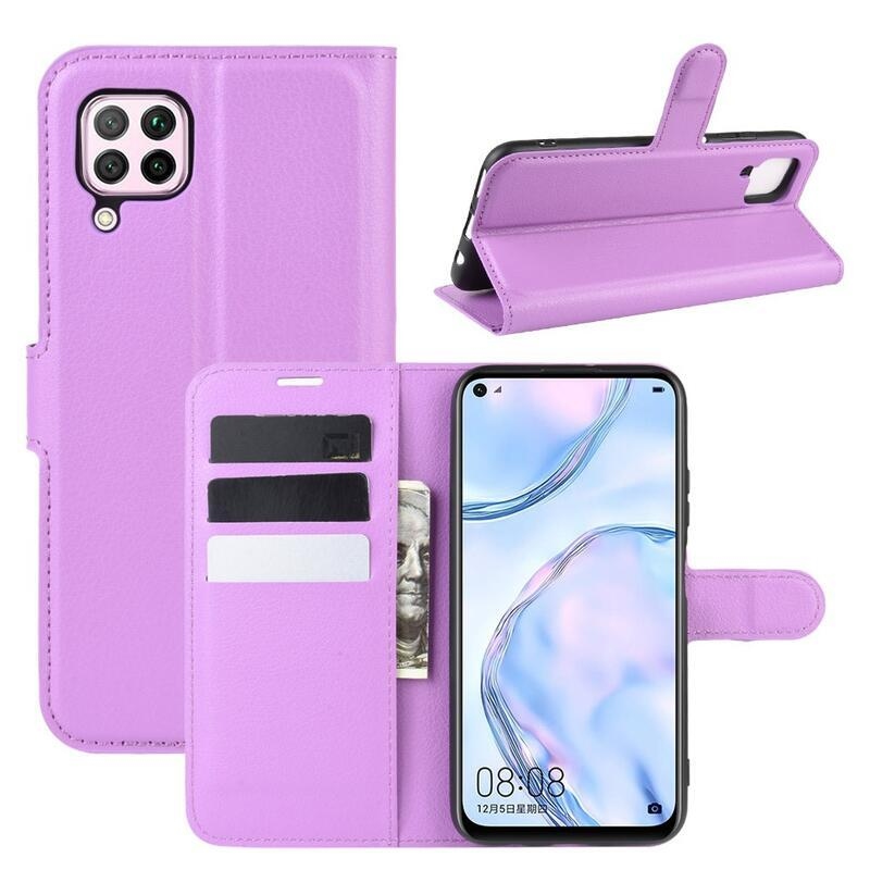 Litchi PU bőr pénztárca tok Huawei P40 Lite-hoz - lila