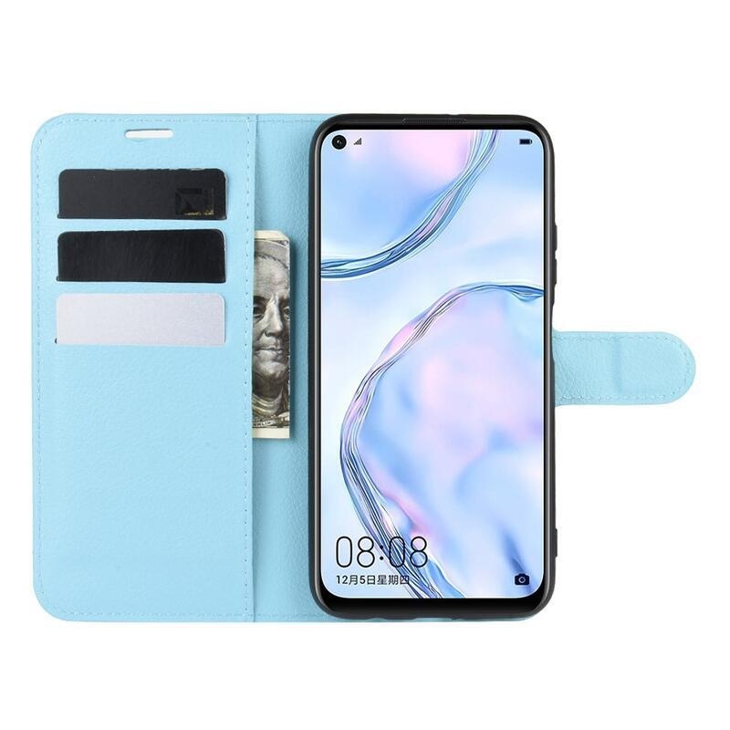 Litchi PU bőr pénztárca tok Huawei P40 Lite-hoz - kék