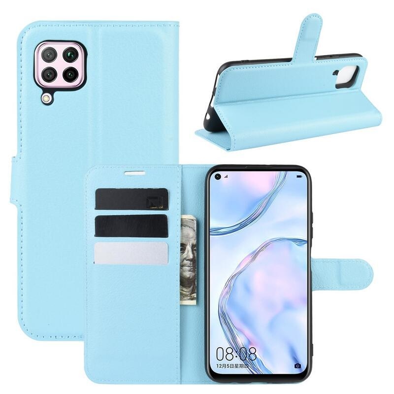 Litchi PU bőr pénztárca tok Huawei P40 Lite-hoz - kék