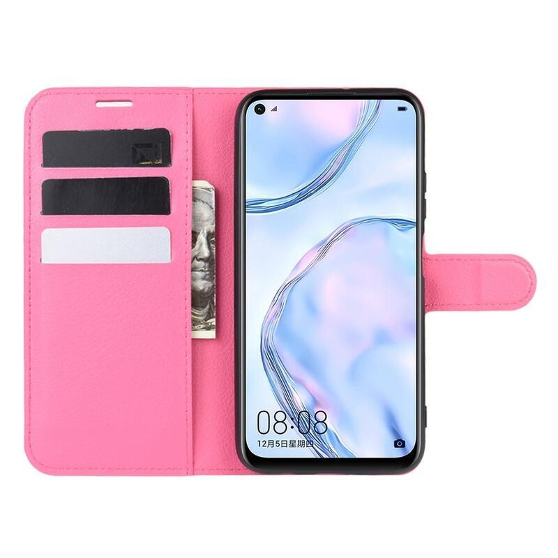 Litchi PU bőr pénztárca tok Huawei P40 Lite - rózsaszínű