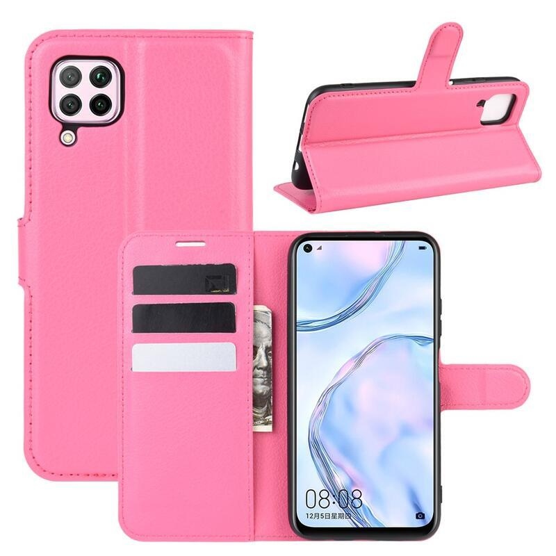 Litchi PU bőr pénztárca tok Huawei P40 Lite - rózsaszínű