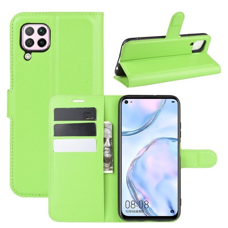 Litchi PU bőr pénztárca tok Huawei P40 Lite-hoz - zöld