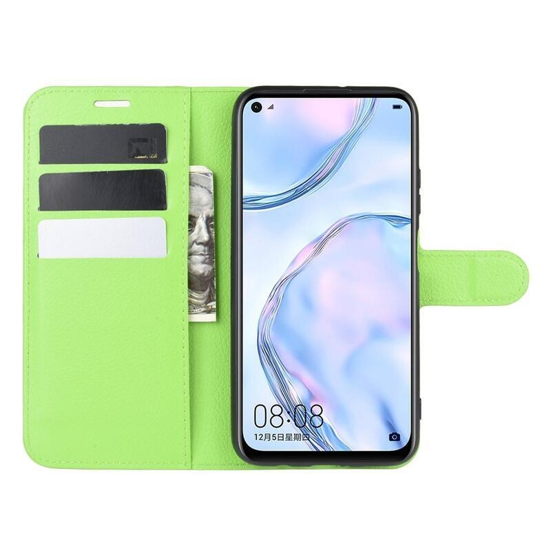 Litchi PU bőr pénztárca tok Huawei P40 Lite-hoz - zöld