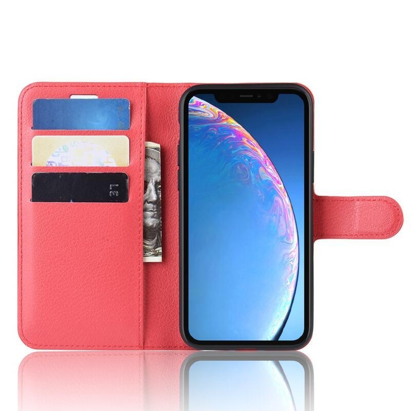 Litchi PU bőr pénztárca tok iPhone 11 6.1 készülékhez - piros