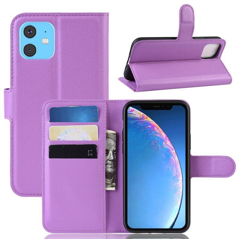 Litchi PU bőr pénztárca tok iPhone 11 6.1 készülékhez - lila