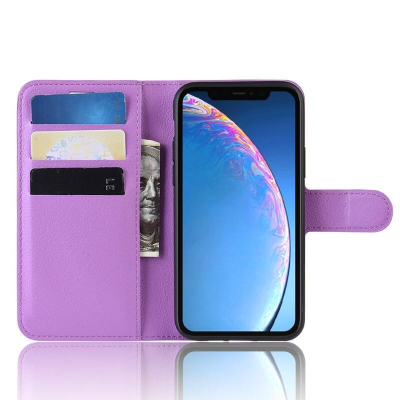Litchi PU bőr pénztárca tok iPhone 11 6.1 készülékhez - lila