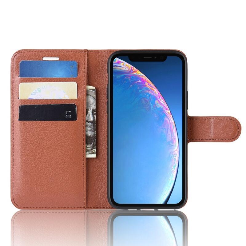 Litchi PU bőr pénztárca tok iPhone 11 6.1 készülékhez - barna