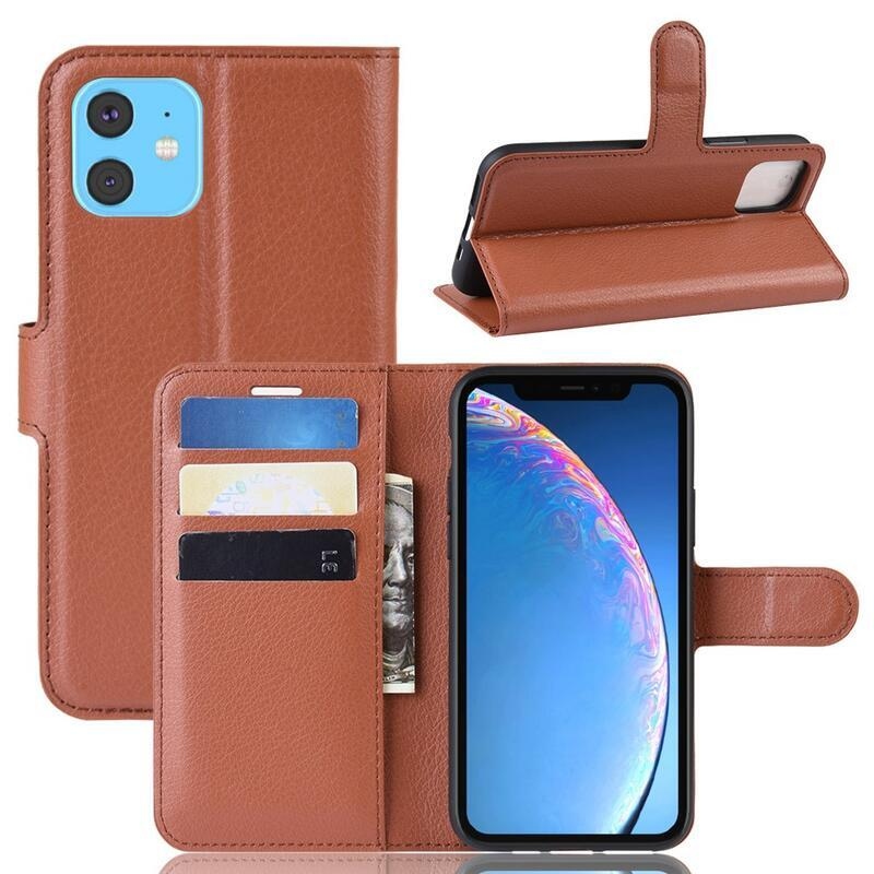 Litchi PU bőr pénztárca tok iPhone 11 6.1 készülékhez - barna