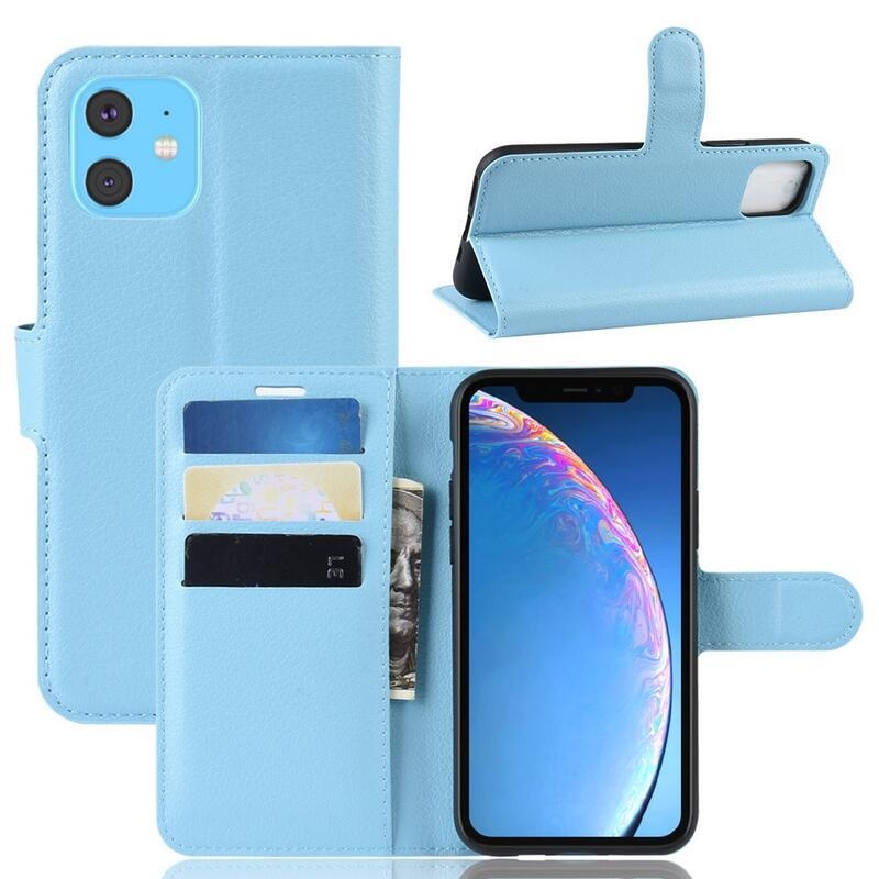 Litchi PU bőr pénztárca tok iPhone 11 6.1 készülékhez - kék