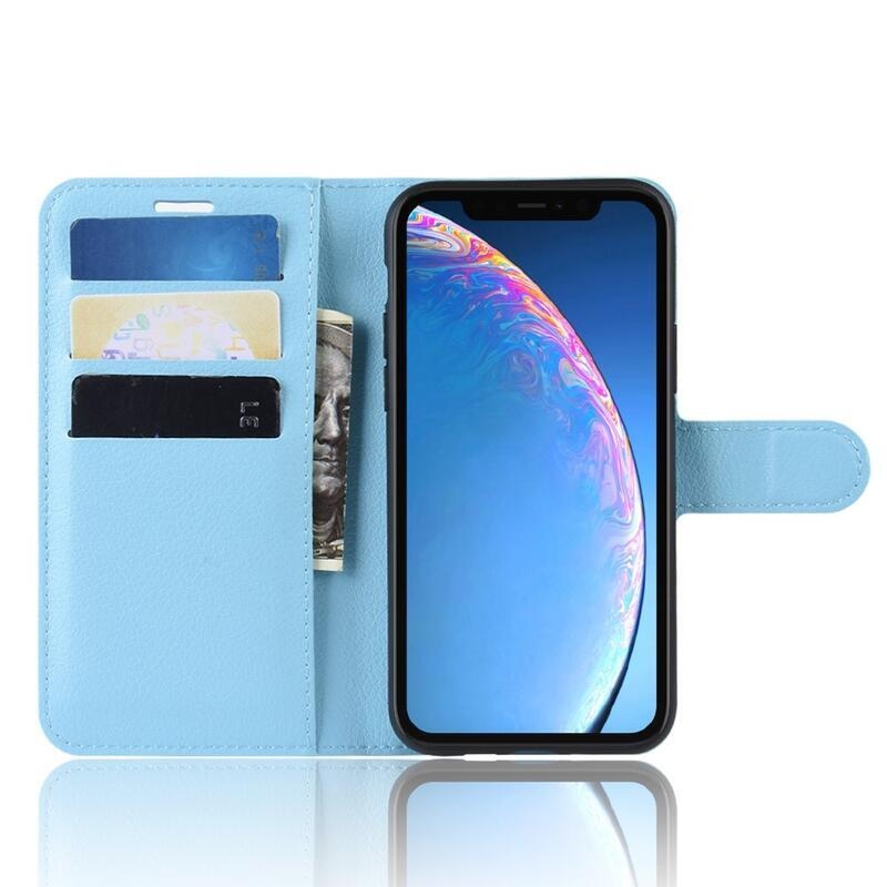 Litchi PU bőr pénztárca tok iPhone 11 6.1 készülékhez - kék