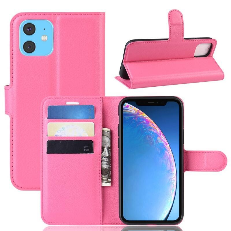 Litchi PU bőr pénztárca tok iPhone 11 6.1 - rózsaszín - rózsa