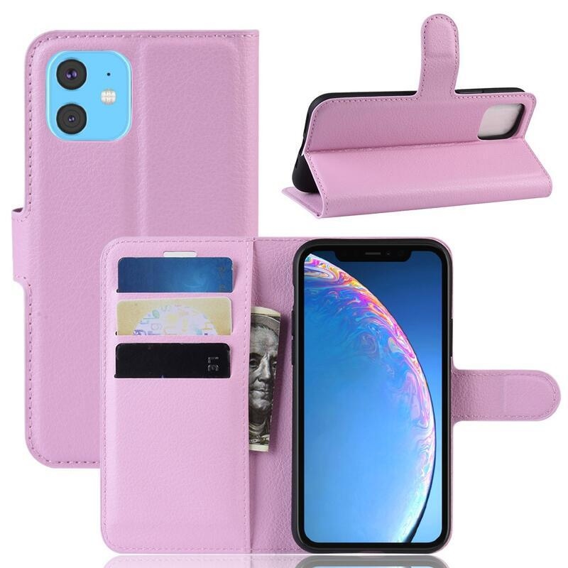 Litchi PU bőr pénztárca tok iPhone 11 6.1 - rózsaszín - rózsaszín
