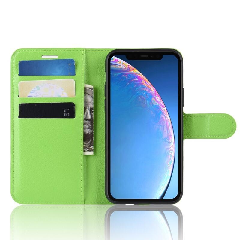 Litchi PU bőr pénztárca tok iPhone 11 6.1 készülékhez - zöld