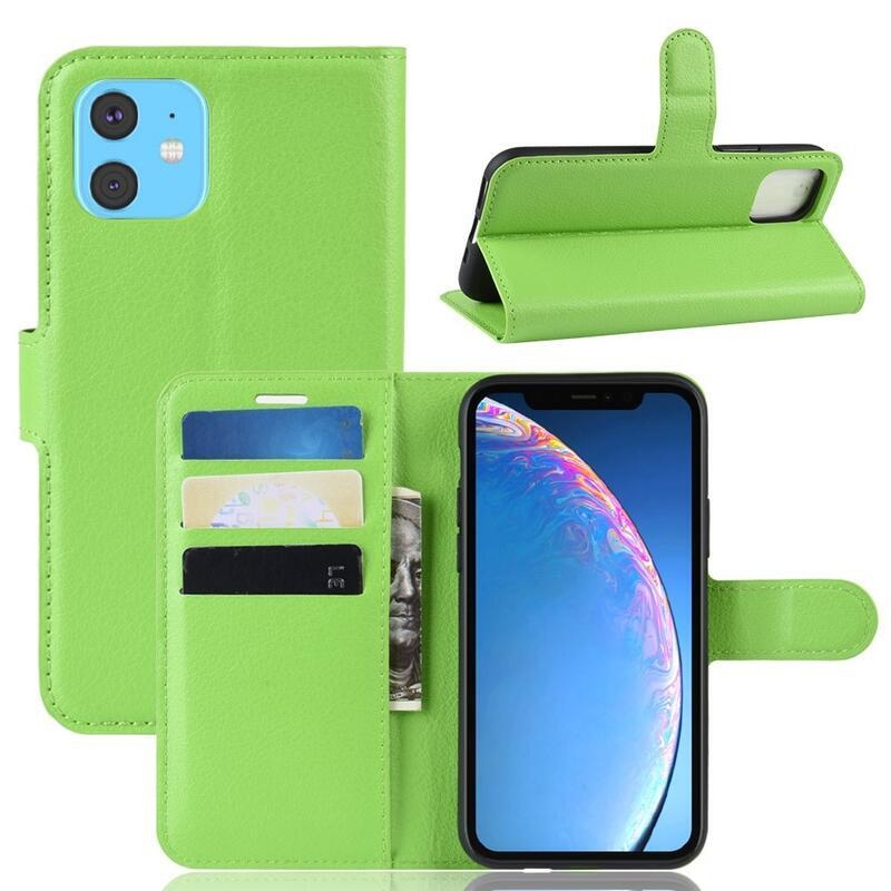 Litchi PU bőr pénztárca tok iPhone 11 6.1 készülékhez - zöld