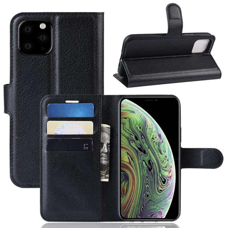 Litchi PU bőr pénztárca tok iPhone 11 Pro 5.8 készülékhez - fekete