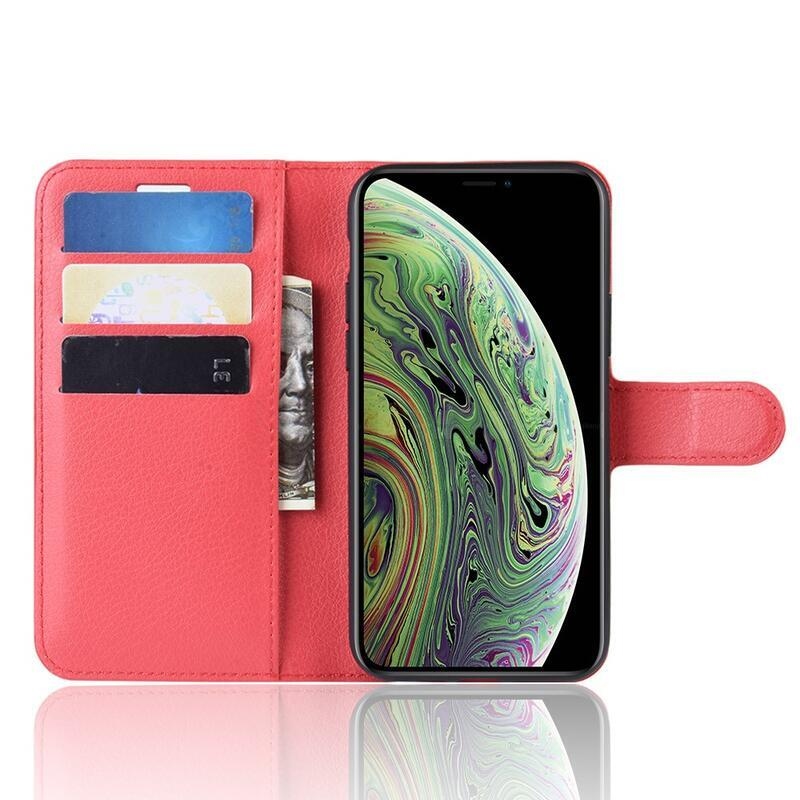 Litchi PU bőr pénztárca tok iPhone 11 Pro 5.8-hoz - piros