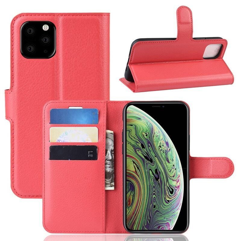 Litchi PU bőr pénztárca tok iPhone 11 Pro 5.8-hoz - piros