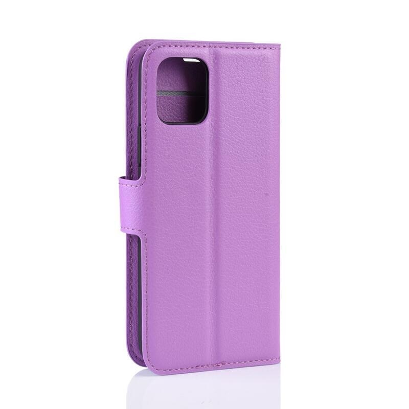 Litchi PU bőr pénztárca tok iPhone 11 Pro 5.8-hoz - lila