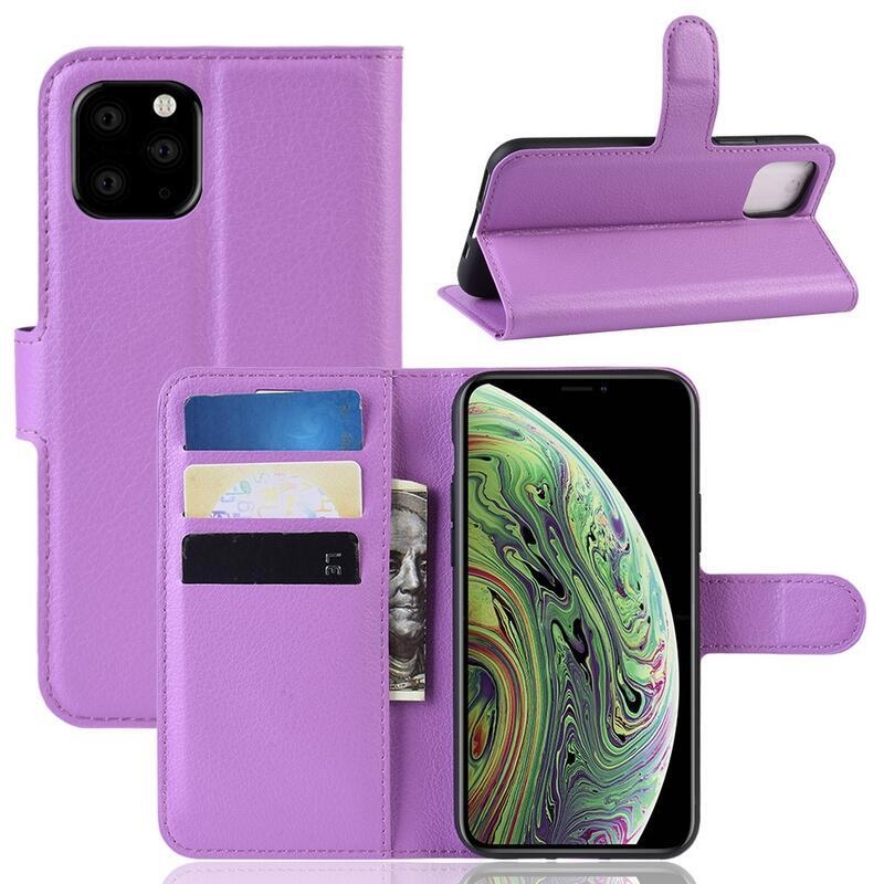 Litchi PU bőr pénztárca tok iPhone 11 Pro 5.8-hoz - lila