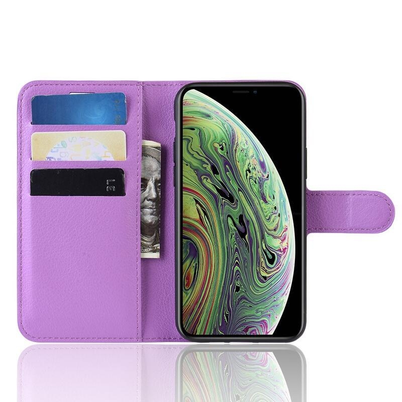 Litchi PU bőr pénztárca tok iPhone 11 Pro 5.8-hoz - lila